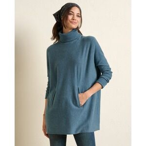 Garnet Hill Oversized Turtleneck Sweater Wool Cashmere Teal Haze Women's Small